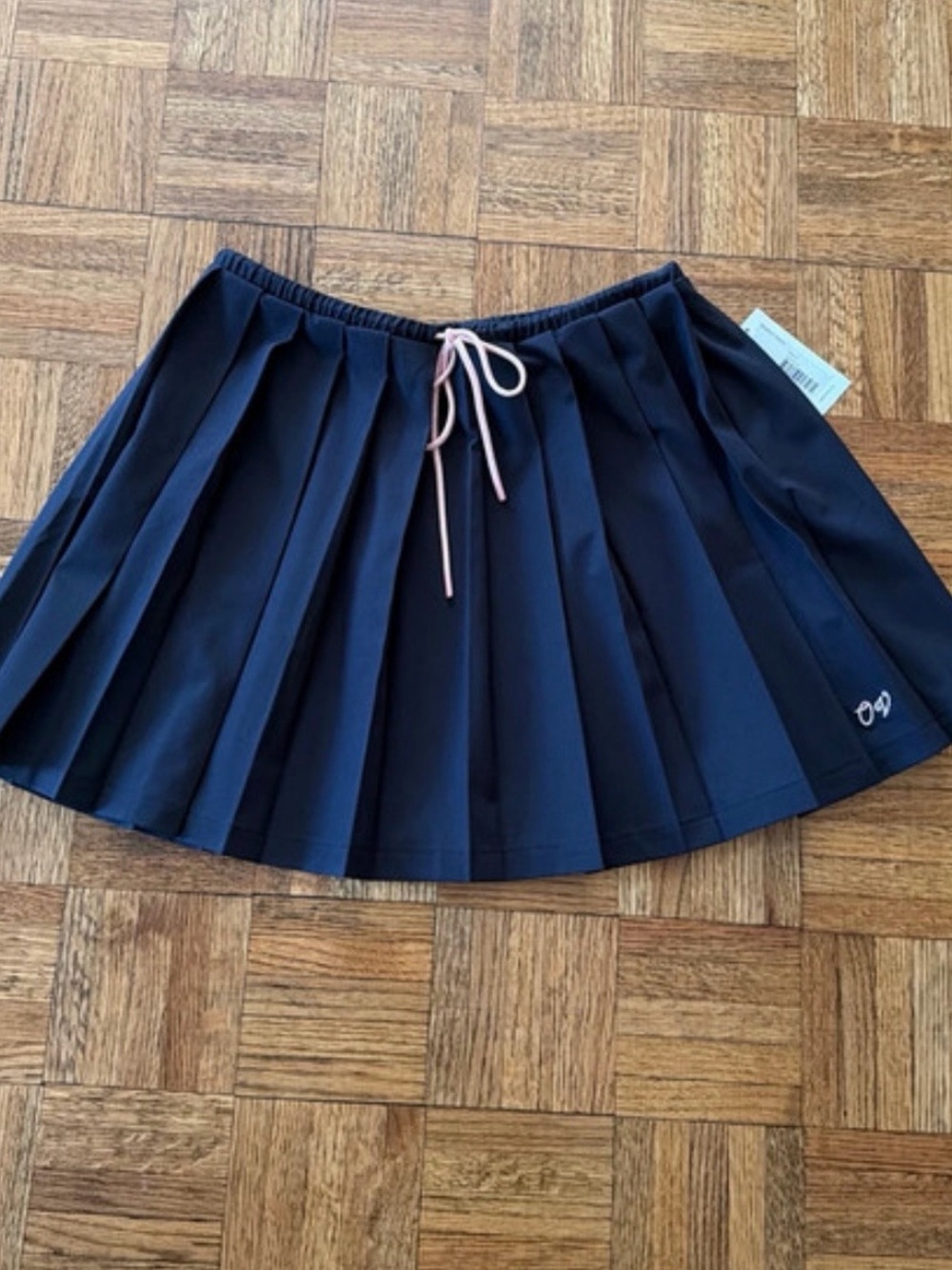Pleated Black Women’s Skirt with Pink Drawstring